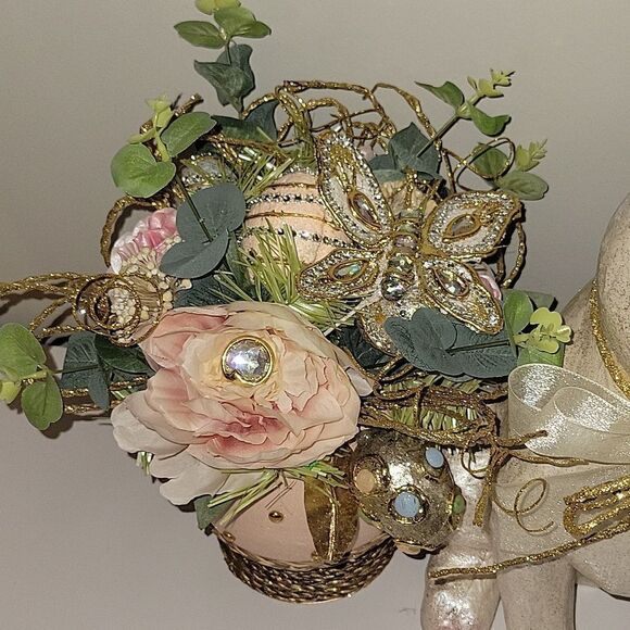 PIER1 EASTER IVORY CAPIZ FLORAL BUTTERFLY EGG GLAMOUR BUNNY CENTERPIECE PIER One - Picture 4 of 14